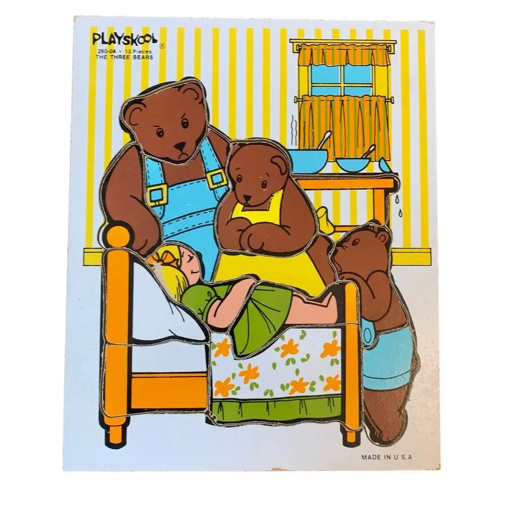 Playskool Wood Tray Puzzle #290-04 The Three Bears 13 Pieces Vintage USA